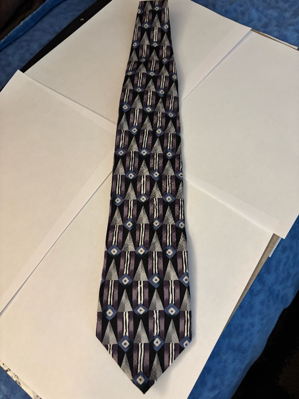 Cocktail Collection “Vodka” Men's Geometric Pattern Silk Tie - Purple and Gray